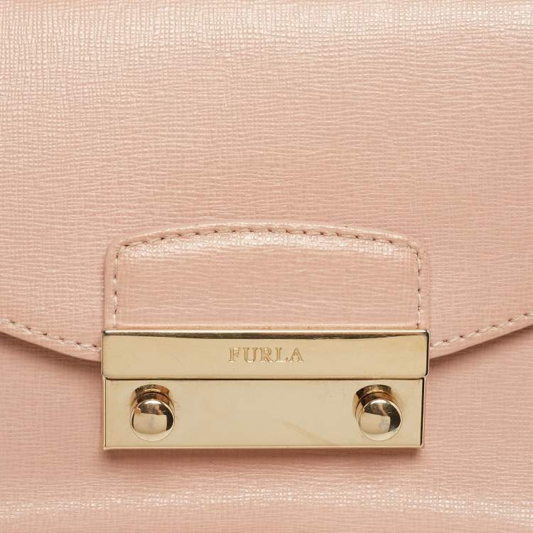 Pre Owned Furla Old Rose Leather Mini Metropolis Crossbody Bag