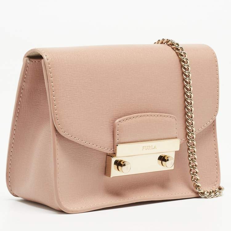 Pre Owned Furla Old Rose Leather Mini Metropolis Crossbody Bag