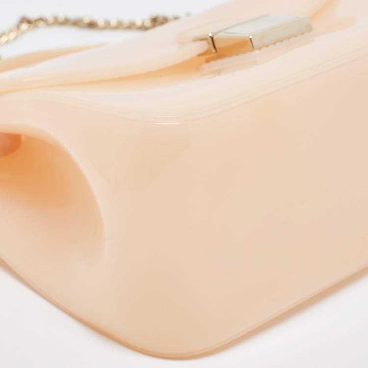 Pre Owned Furla Peach Rubber Candy Flap Top Handle Bag