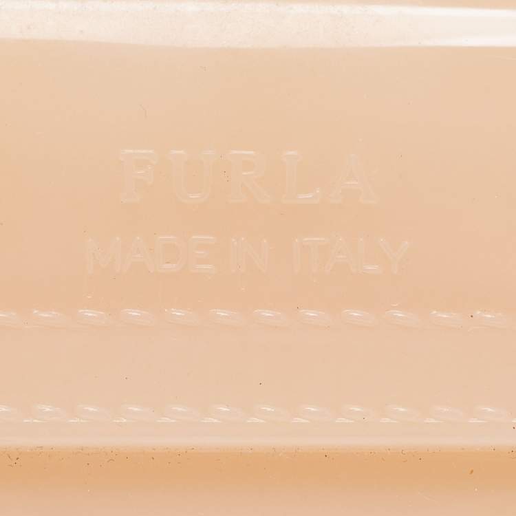Pre Owned Furla Peach Rubber Candy Flap Top Handle Bag