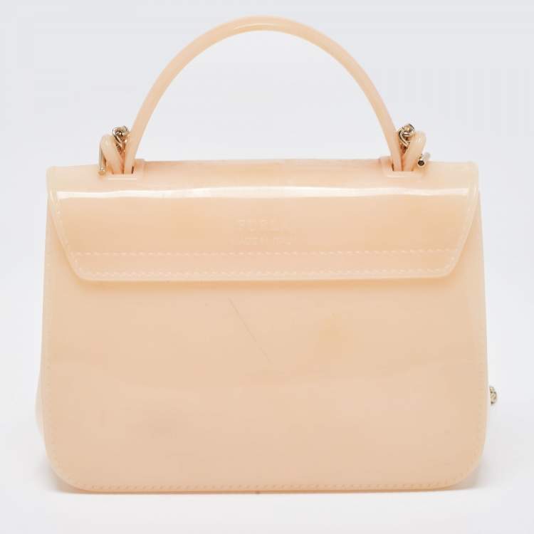 Pre Owned Furla Peach Rubber Candy Flap Top Handle Bag