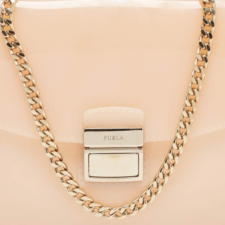 Pre Owned Furla Peach Rubber Candy Flap Top Handle Bag