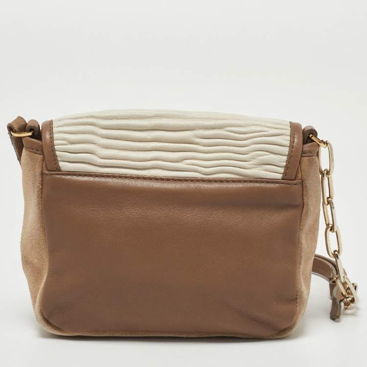 Pre Owned Furla Tri Color Leather Flap Crossbody Bag
