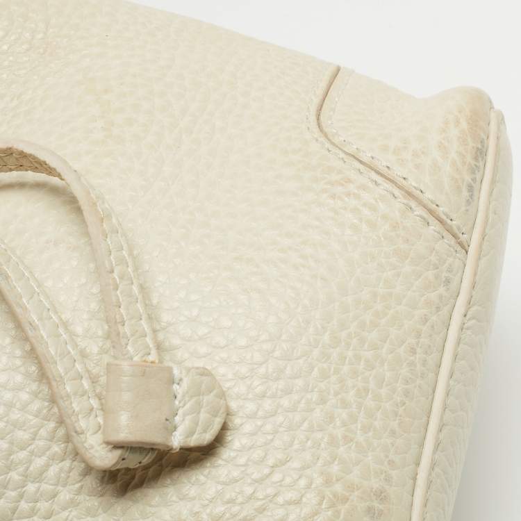 Pre Owned Furla White Pebbled Leather Mini Stacy Bucket Bag