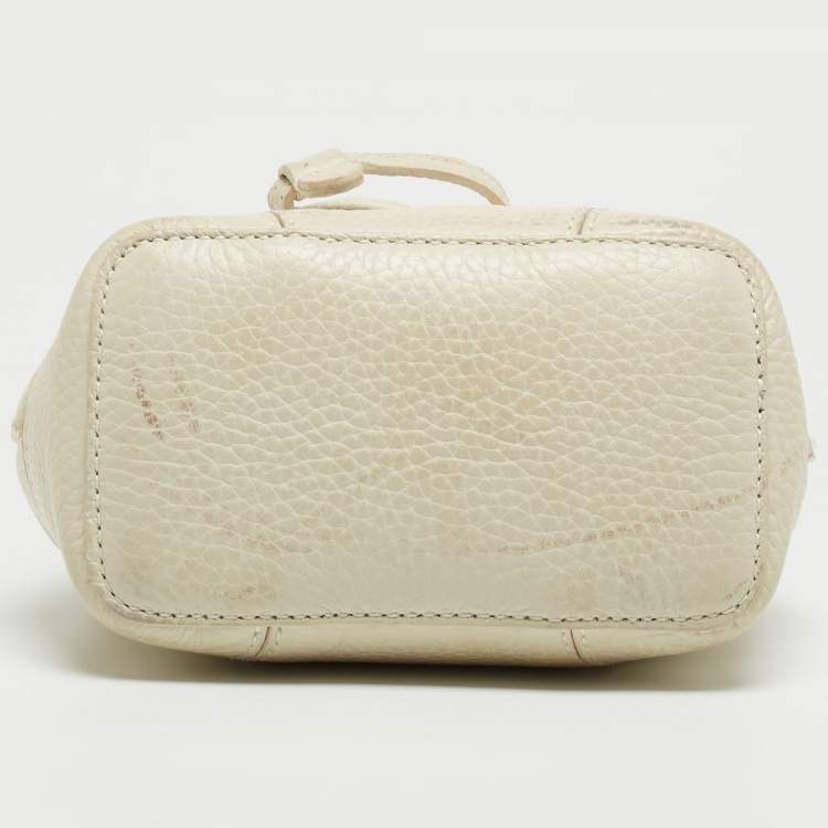 Pre Owned Furla White Pebbled Leather Mini Stacy Bucket Bag