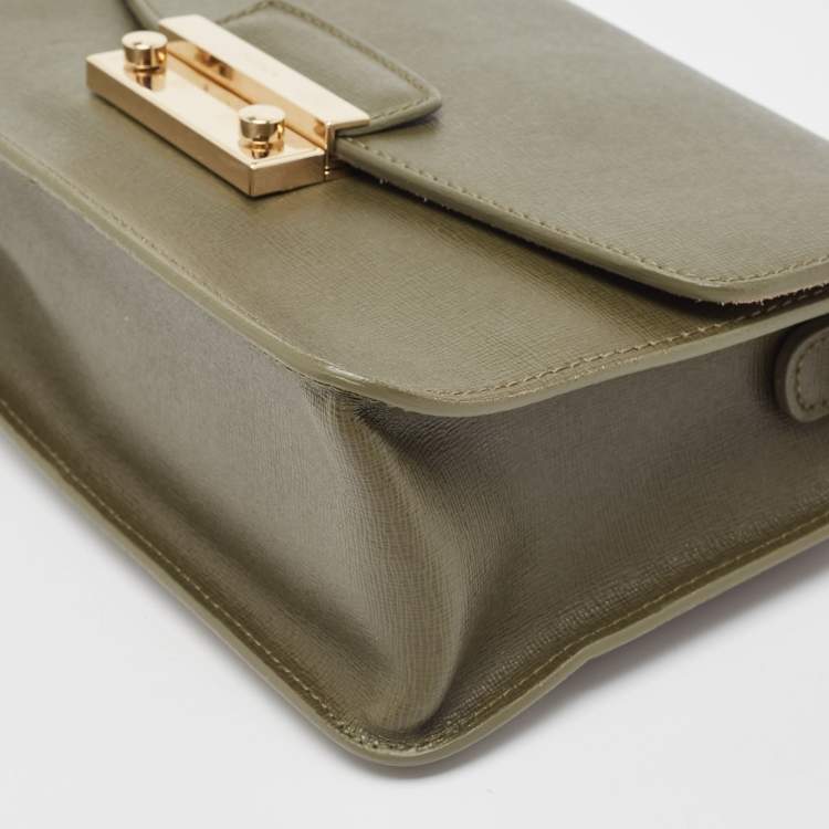 مملوكة مسبقًا Furla Olive Green Leather Small Metropolis Crossbody Bag