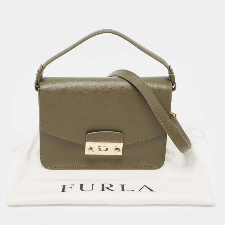 مملوكة مسبقًا Furla Olive Green Leather Small Metropolis Crossbody Bag