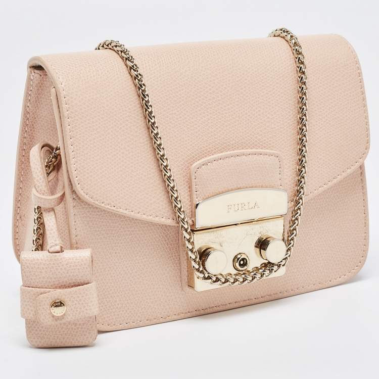 Pre Owned Furla Old Rose Leather Mini Metropolis Crossbody Bag