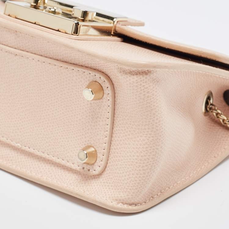 Pre Owned Furla Old Rose Leather Mini Metropolis Crossbody Bag