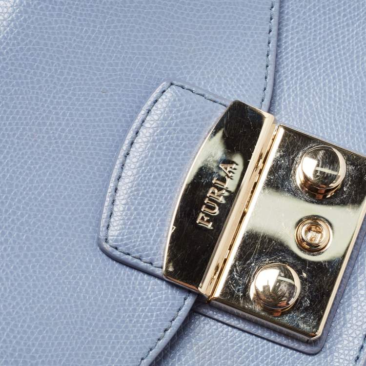 Pre Owned Furla Light Blue Leather Mini Metropolis Crossbody Bag
