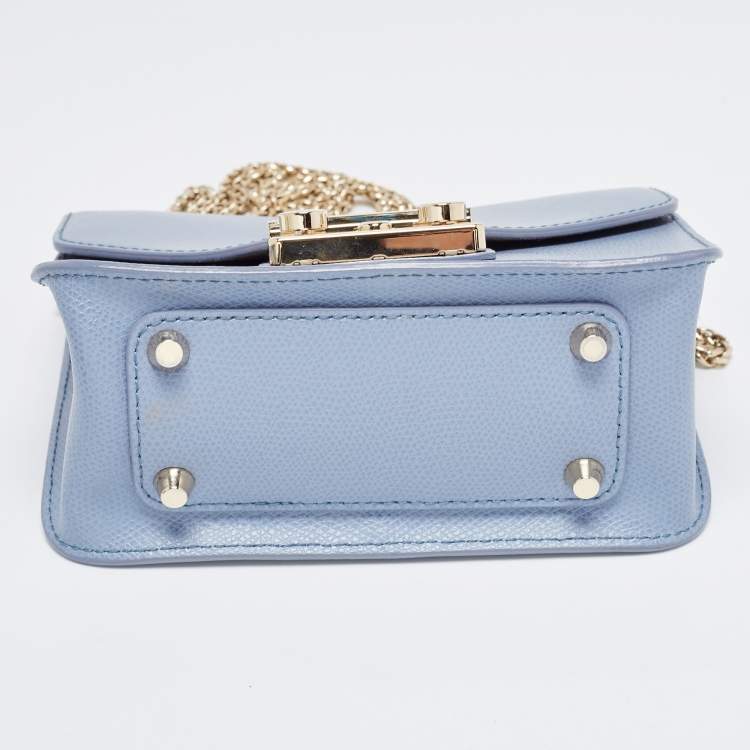 Pre Owned Furla Light Blue Leather Mini Metropolis Crossbody Bag