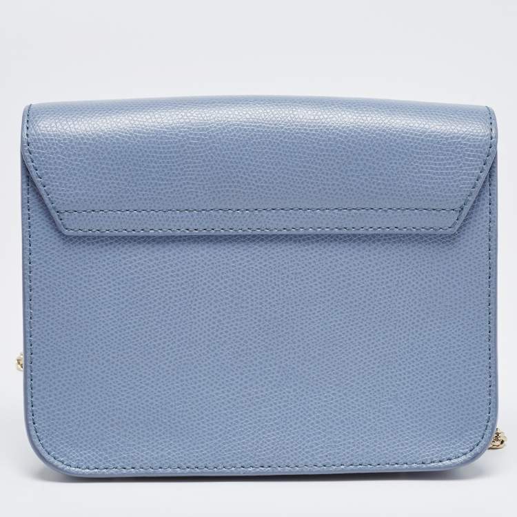 Pre Owned Furla Light Blue Leather Mini Metropolis Crossbody Bag