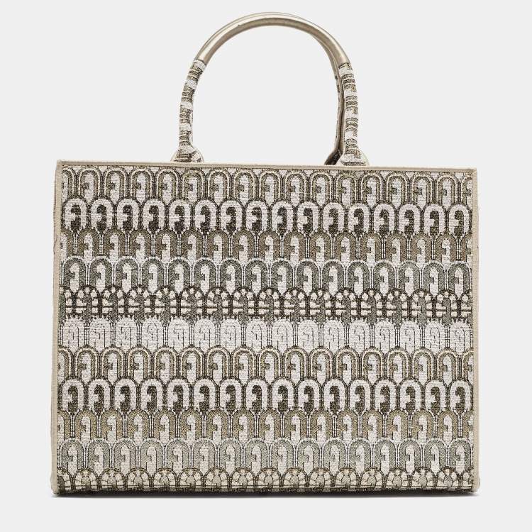 Pre Owned Furla Toni Ballerina Jacquard Fabric Large Opportunity Tote