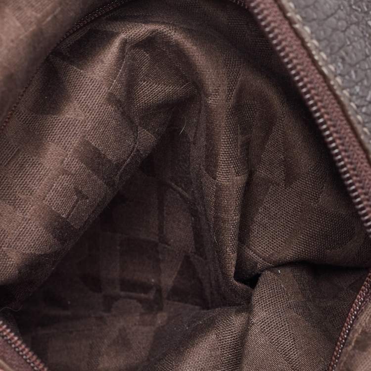 Pre Owned Furla Dark Brown Grained Leather Ring Handle Hobo
