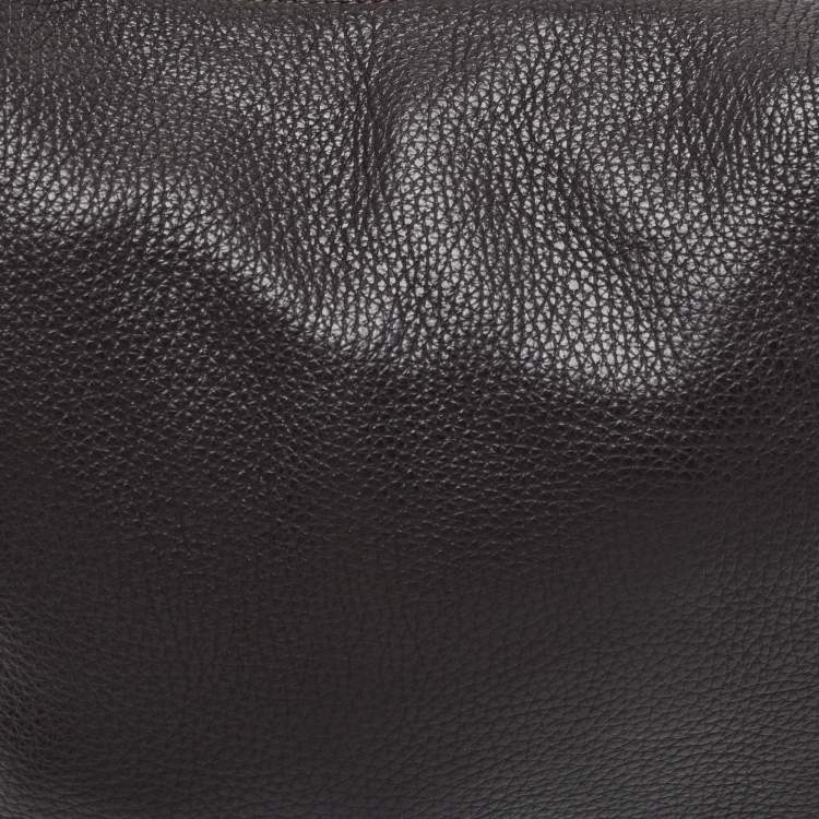 Pre Owned Furla Dark Brown Grained Leather Ring Handle Hobo