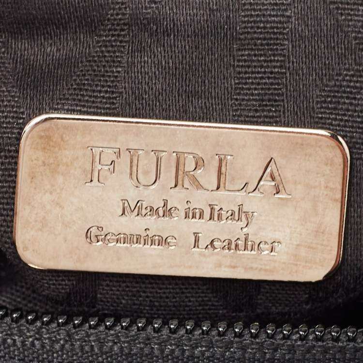 Pre Owned Furla Metallic Dark Grey Leather Drawstring  Tote