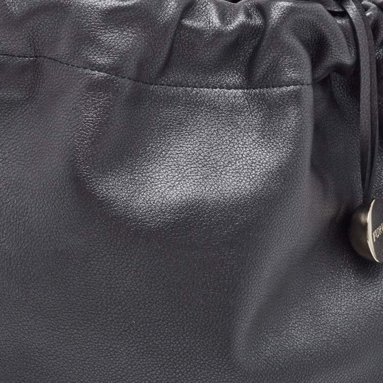 Pre Owned Furla Metallic Dark Grey Leather Drawstring  Tote