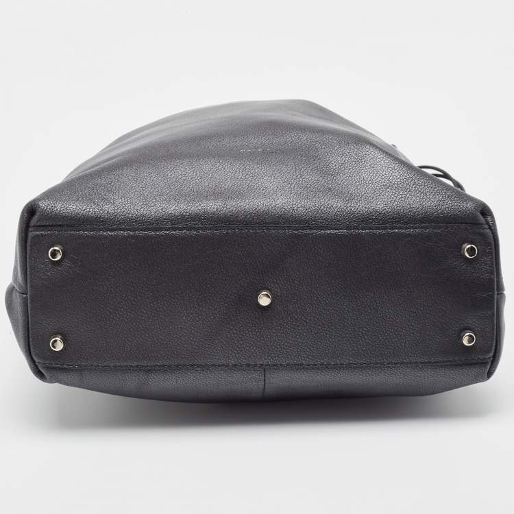 Pre Owned Furla Metallic Dark Grey Leather Drawstring  Tote