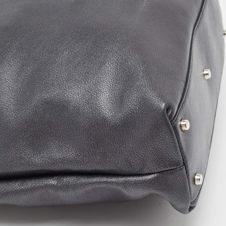 Pre Owned Furla Metallic Dark Grey Leather Drawstring  Tote