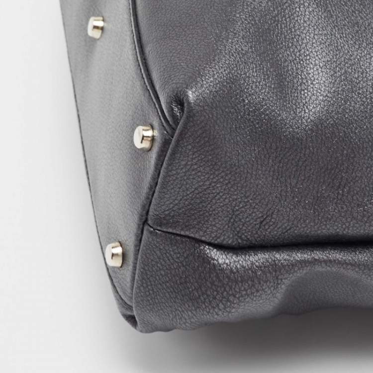 Pre Owned Furla Metallic Dark Grey Leather Drawstring  Tote