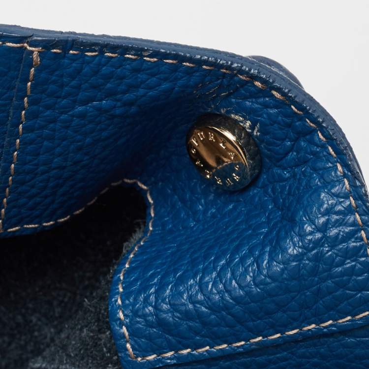 Pre Owned Furla Blue Leather Front Pocket Bucket Bag