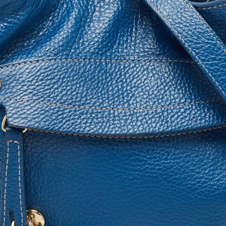 Pre Owned Furla Blue Leather Front Pocket Bucket Bag