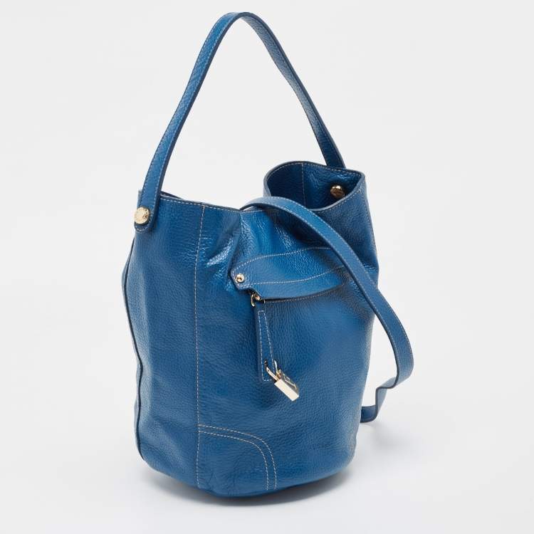 Pre Owned Furla Blue Leather Front Pocket Bucket Bag