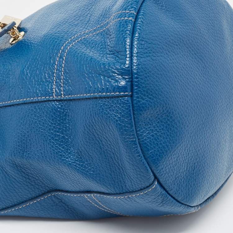 Pre Owned Furla Blue Leather Front Pocket Bucket Bag