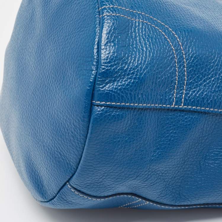 Pre Owned Furla Blue Leather Front Pocket Bucket Bag