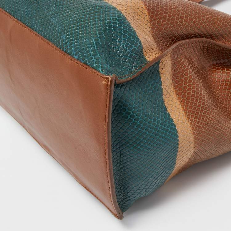 Pre Owned Furla Multicolor Snakeskin Embossed and Leather Stripe Musa Tote