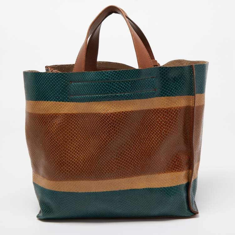 Pre Owned Furla Multicolor Snakeskin Embossed and Leather Stripe Musa Tote