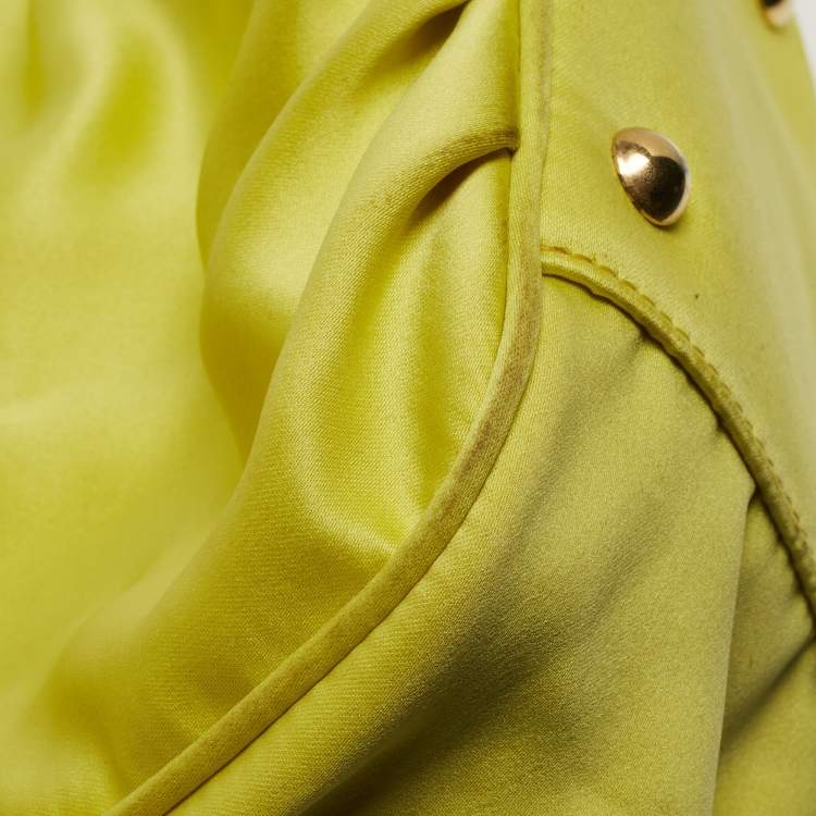 Pre Owned Furla Neon Yellow/Brown Satin And Snakeskin Embossed Leather Tote
