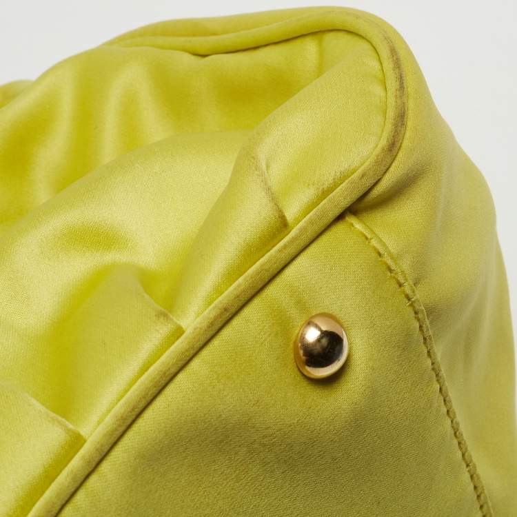 Pre Owned Furla Neon Yellow/Brown Satin And Snakeskin Embossed Leather Tote