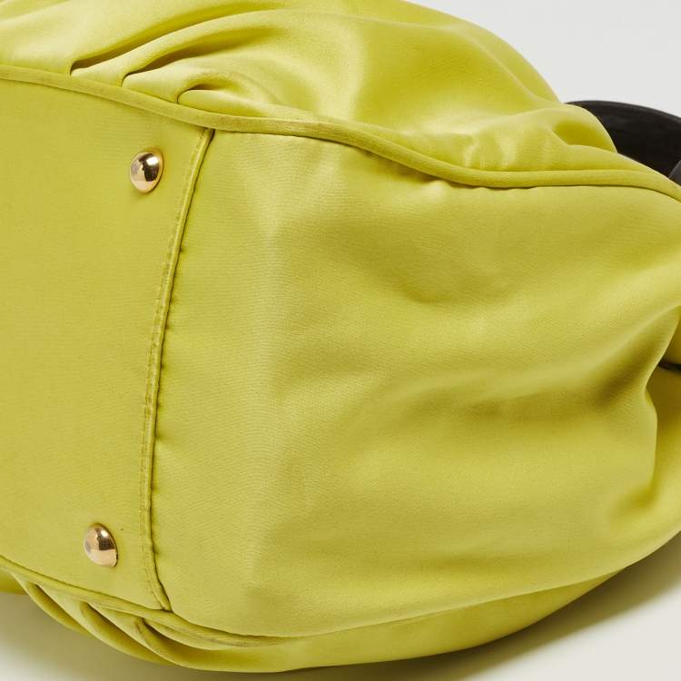 Pre Owned Furla Neon Yellow/Brown Satin And Snakeskin Embossed Leather Tote