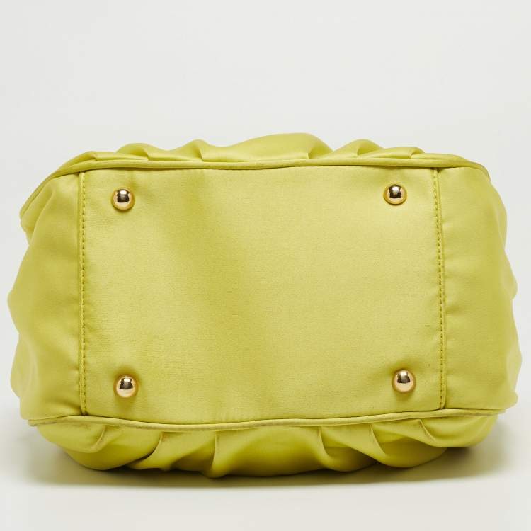 Pre Owned Furla Neon Yellow/Brown Satin And Snakeskin Embossed Leather Tote