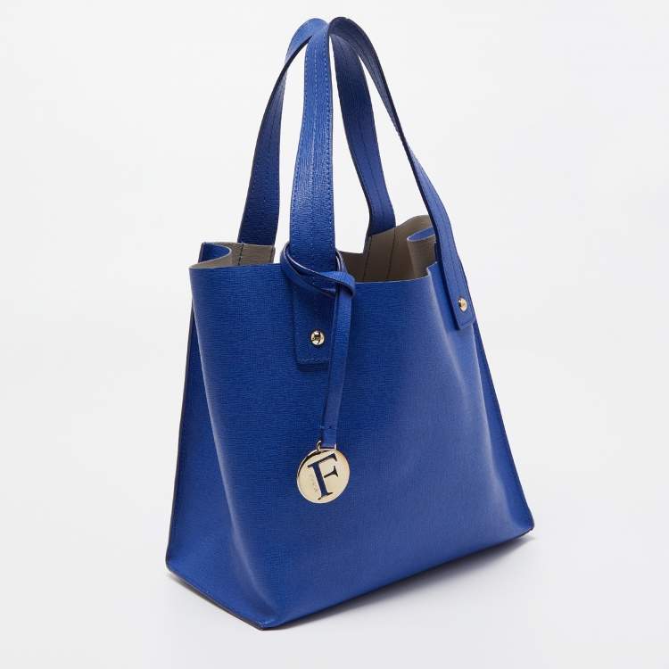 Pre Owned Furla Blue Saffiano Leather Shopper Tote