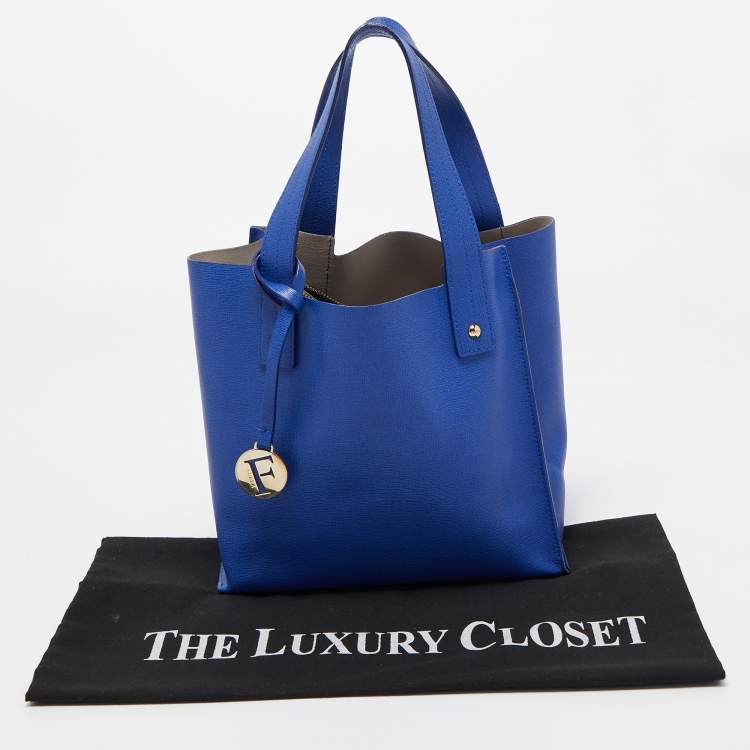 Pre Owned Furla Blue Saffiano Leather Shopper Tote