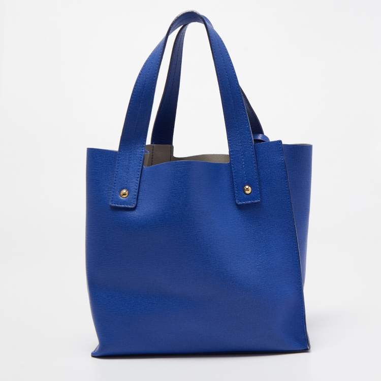 Pre Owned Furla Blue Saffiano Leather Shopper Tote