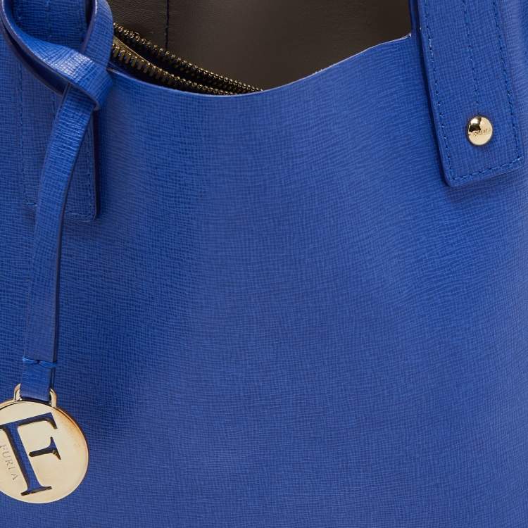 Pre Owned Furla Blue Saffiano Leather Shopper Tote