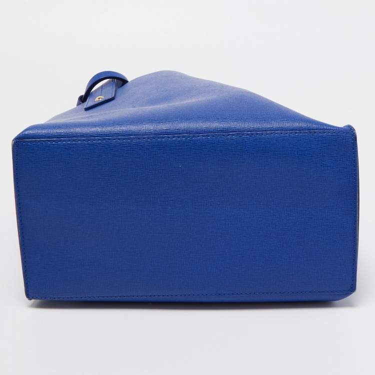 Pre Owned Furla Blue Saffiano Leather Shopper Tote