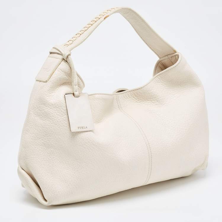 Pre Owned Furla White Leather Elisabeth Hobo