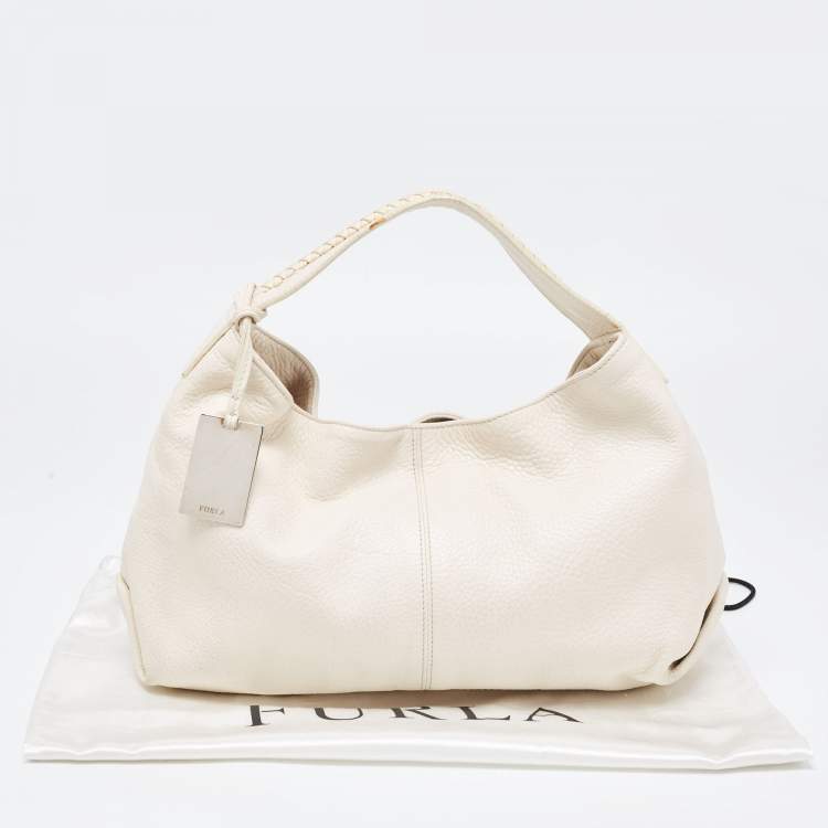 Pre Owned Furla White Leather Elisabeth Hobo