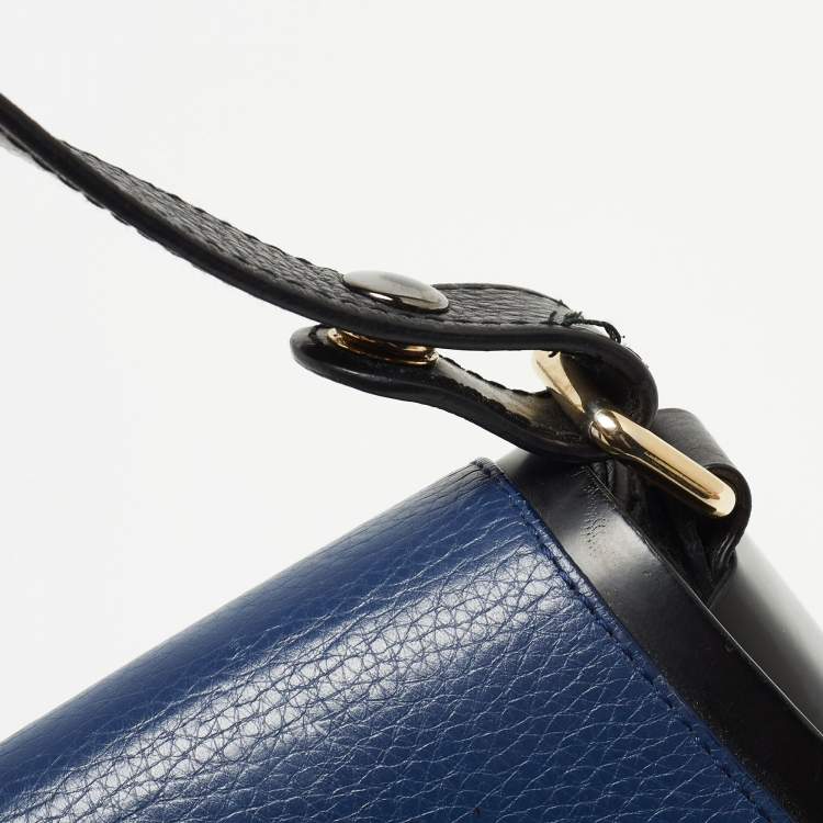 Pre Owned Furla Black/Blue Leather Flap Shoulder Bag