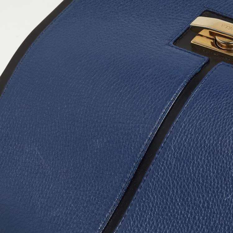 Pre Owned Furla Black/Blue Leather Flap Shoulder Bag