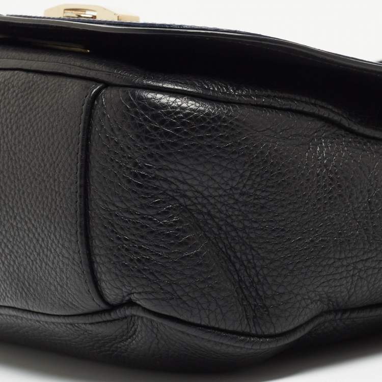 Pre Owned Furla Black/Blue Leather Flap Shoulder Bag
