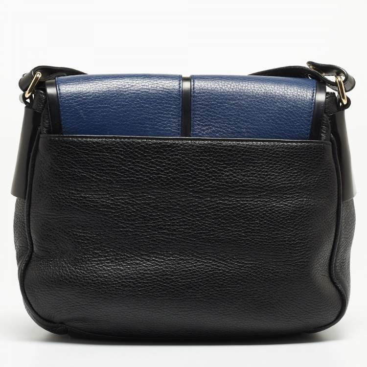 Pre Owned Furla Black/Blue Leather Flap Shoulder Bag