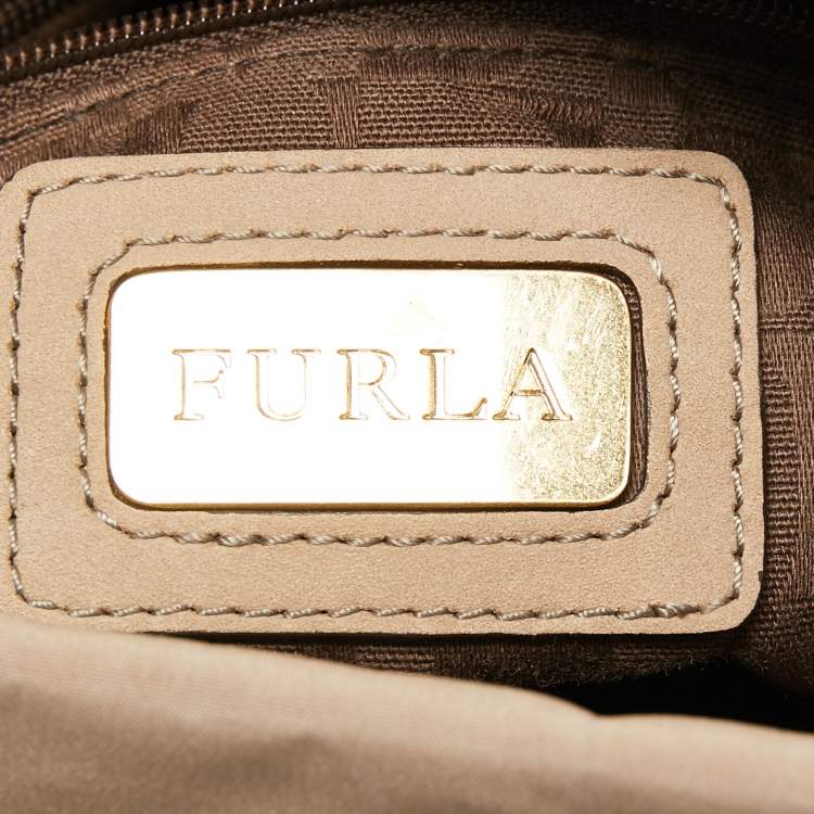 Pre Owned Furla Beige Nylon and Nubuck Leather Crossbody Bag