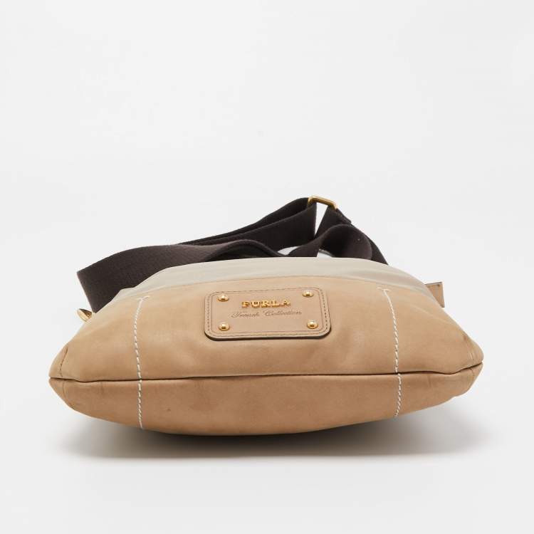 Pre Owned Furla Beige Nylon and Nubuck Leather Crossbody Bag