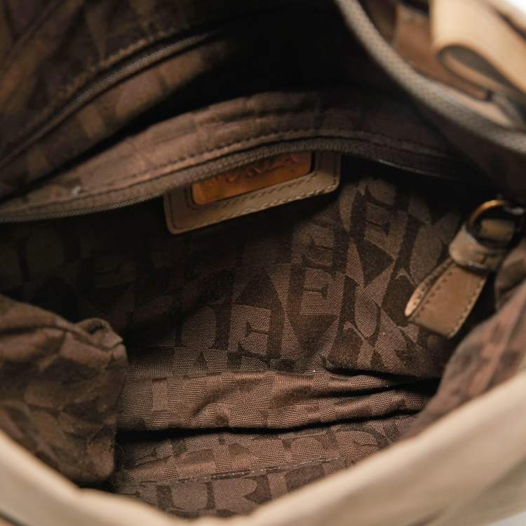 Pre Owned Furla Beige Nylon and Nubuck Leather Crossbody Bag