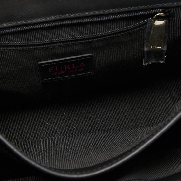 Pre Owned Furla Black Leather Mughetto Shoulder Bag